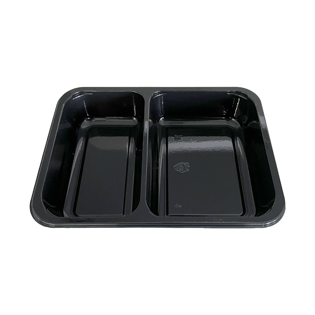 Model 0163 - 27 oz Rectangle 2 Compartment Black CPET Tray