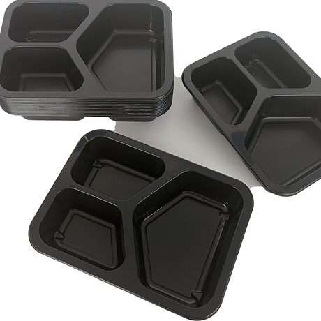 CPET top seal meal tray 2 compartments black 225x175x43mm